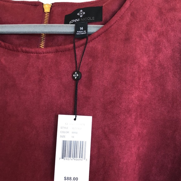 Ronni Nicole suede look short sleeve shift dress with gold back zipper; size 14 - Picture 6 of 8